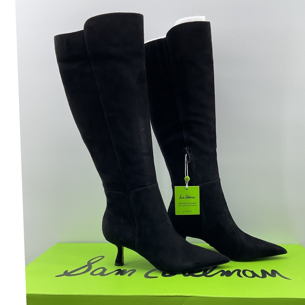 Sam Edelman Taylor Black Suede Knee High Kitten Heel Wide Calf Boots 6.5